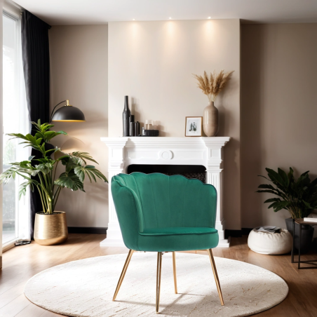 Fauteuil CALLISTA en velours vert sapin avec pieds doré