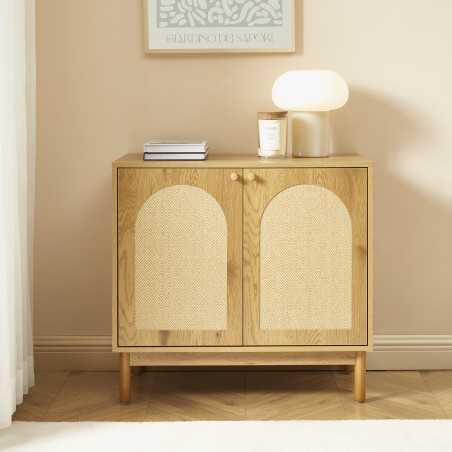 Buffet BAAMA effet chêne et cannage rotin 2 portes 80cm